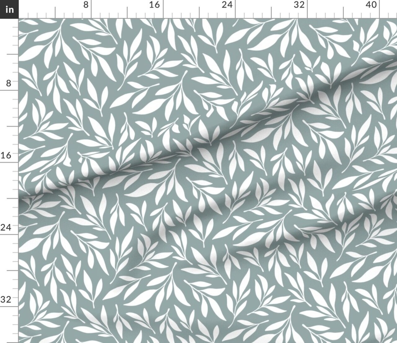 Green Leaves Woodland Whimsical Leaf Hand Drawn Botanical White Custom Printed Fabric by Spoonflower Various Fabrics by the Yard or Fat Quarter